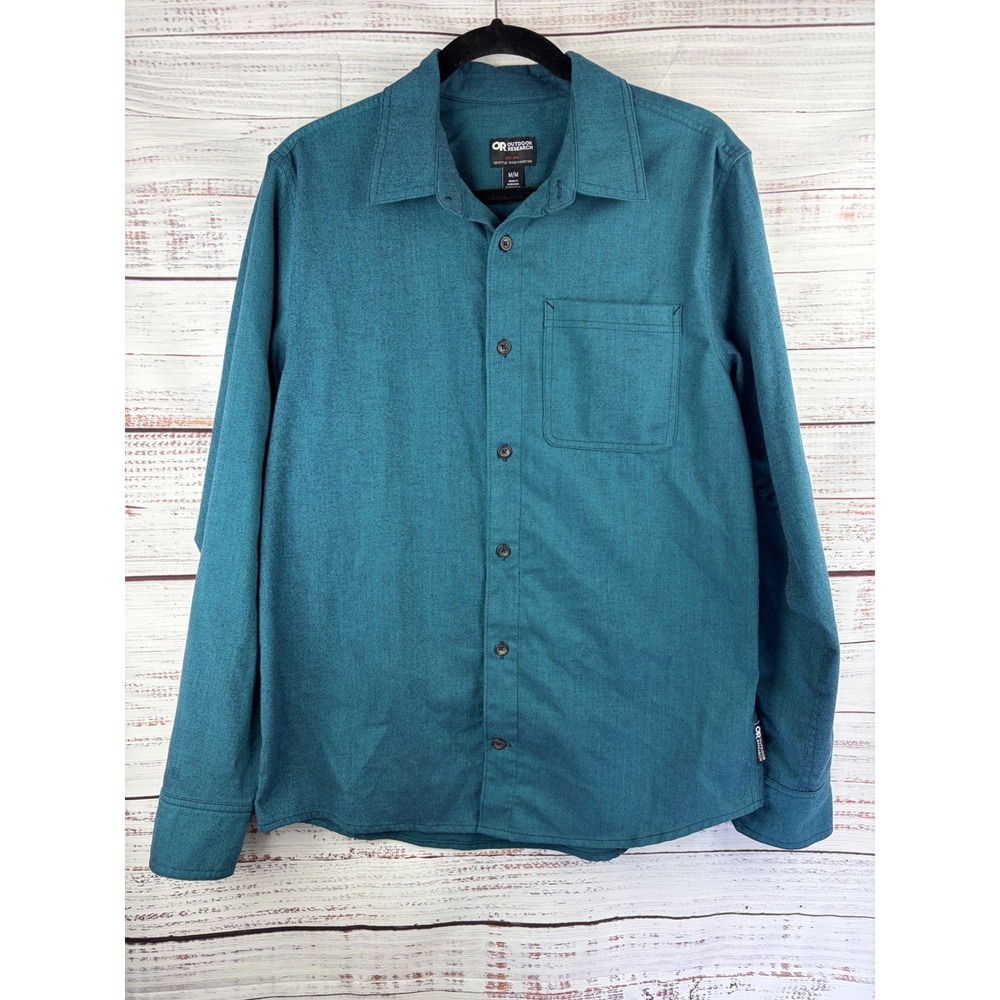 Outdoor Research Mens Kulshan Flannel Shirt Teal Blue Long Sleeve 300091 Size M